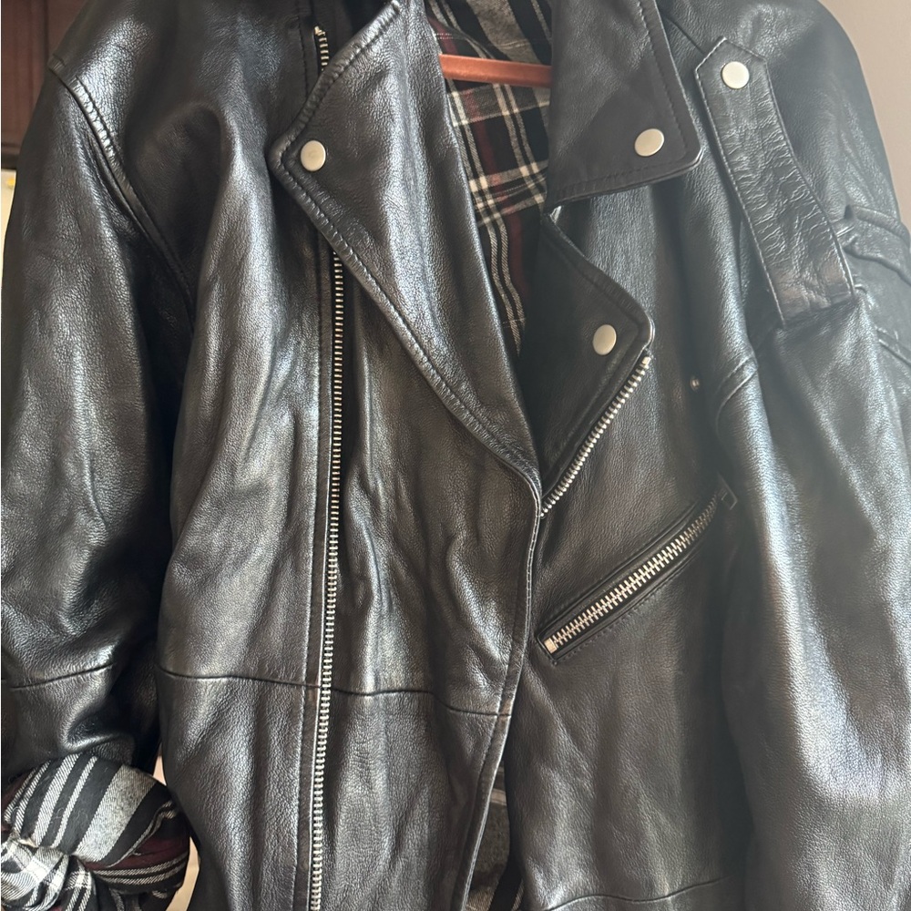 Zara Black Leather Bomber Jacket